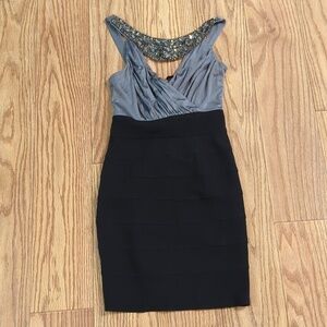 Maria Bianca Nero Silk Combo Bandage Dress Gray Black Jeweled Bodycon Size S